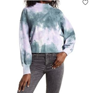 All in Favor Gray Tie Dye Puff Long Sleeve Sweatshirt